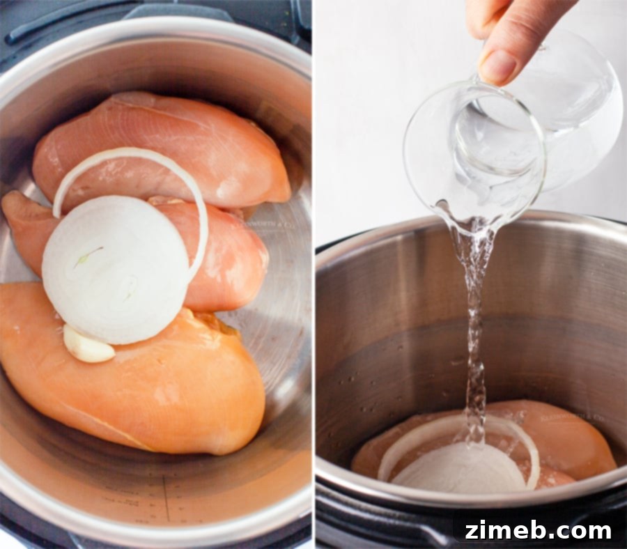Cooking Instant Pot chicken, a key step for flavorful enchiladas