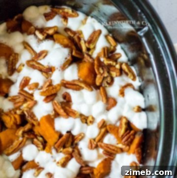 Sticky Sweet Balsamic Brussels 16 Delicious slow cooker sweet potatoes, caramelized and topped with pecans.