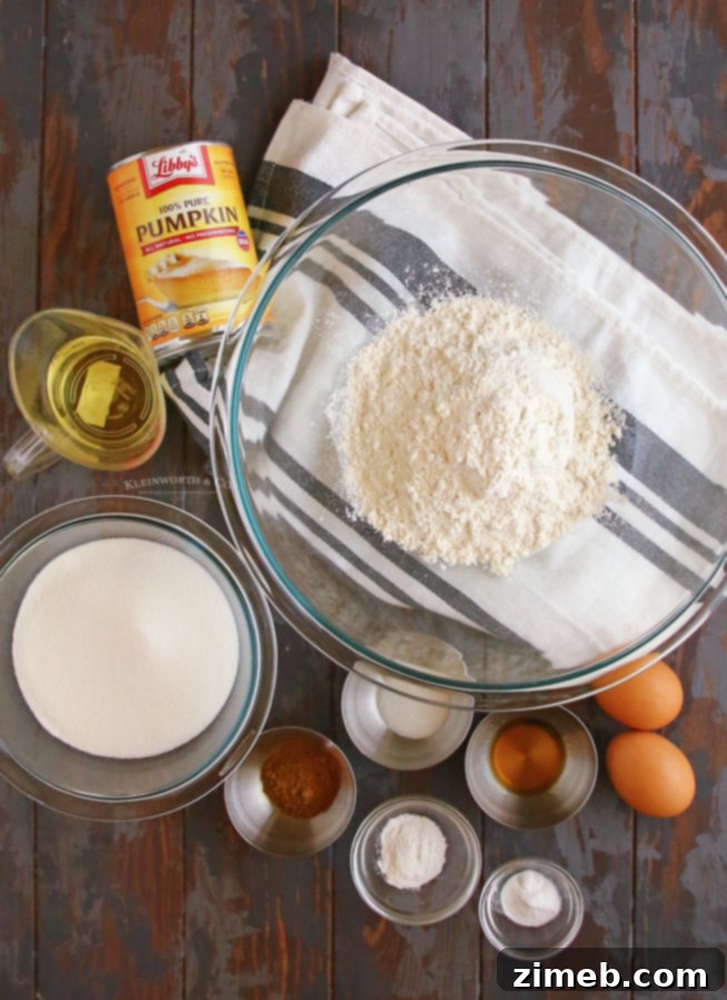 Ingredients laid out for Bakery-Style Pumpkin Muffins.