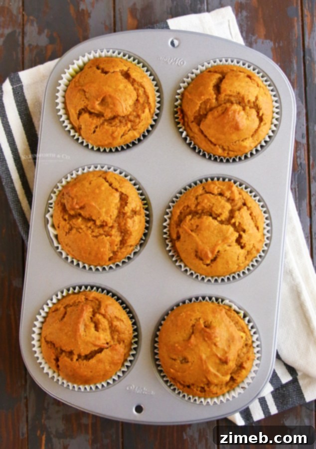 Baked pumpkin muffins with a perfectly domed top.