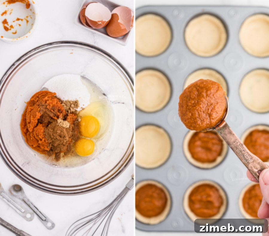 Preparing the creamy filling for Mini Pumpkin Pies in a mixing bowl.