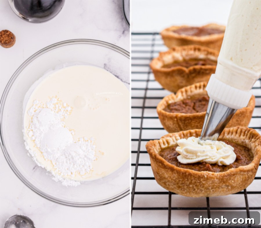 Step-by-step image showing how to make homemade whipped cream for pies.