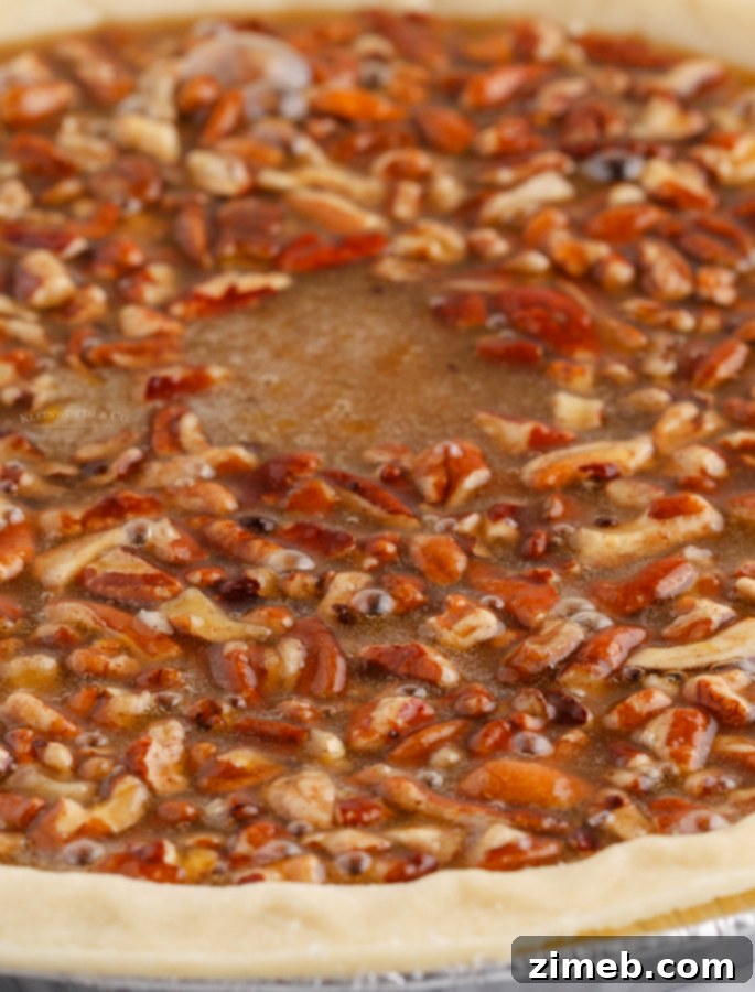 Foolproof Pecan Pie 11 Pecan Pie before baking, showing the beautiful arrangement of pecans