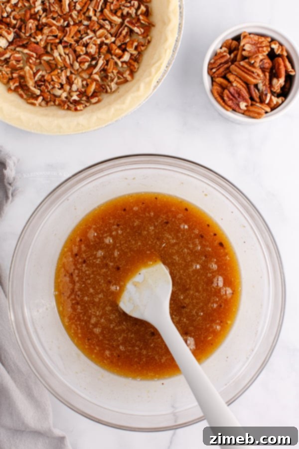 Foolproof Pecan Pie 7 pecan mixture for the pie filling