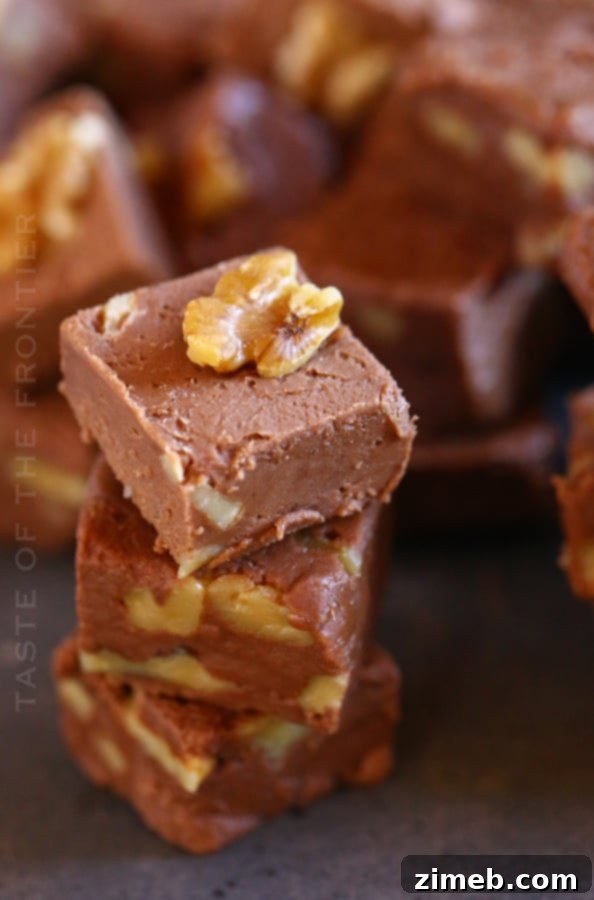 Decadent No-Bake Fudge in Minutes 3 stack of fudge squares