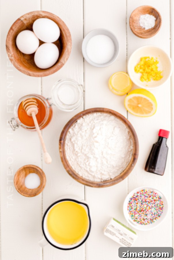 A collection of fresh ingredients laid out for making Struffoli