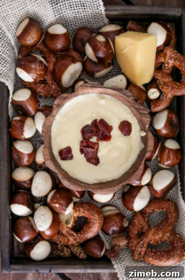Party appetizer dip - creamy cheese sauce for pretzels and other dippers