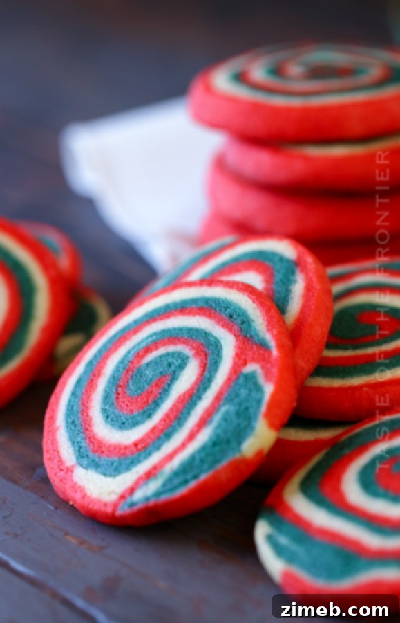 Close-up of holiday pinwheel cookies with sprinkles