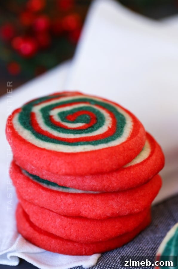Swirl Sugar Cookies with red, white, and green patterns