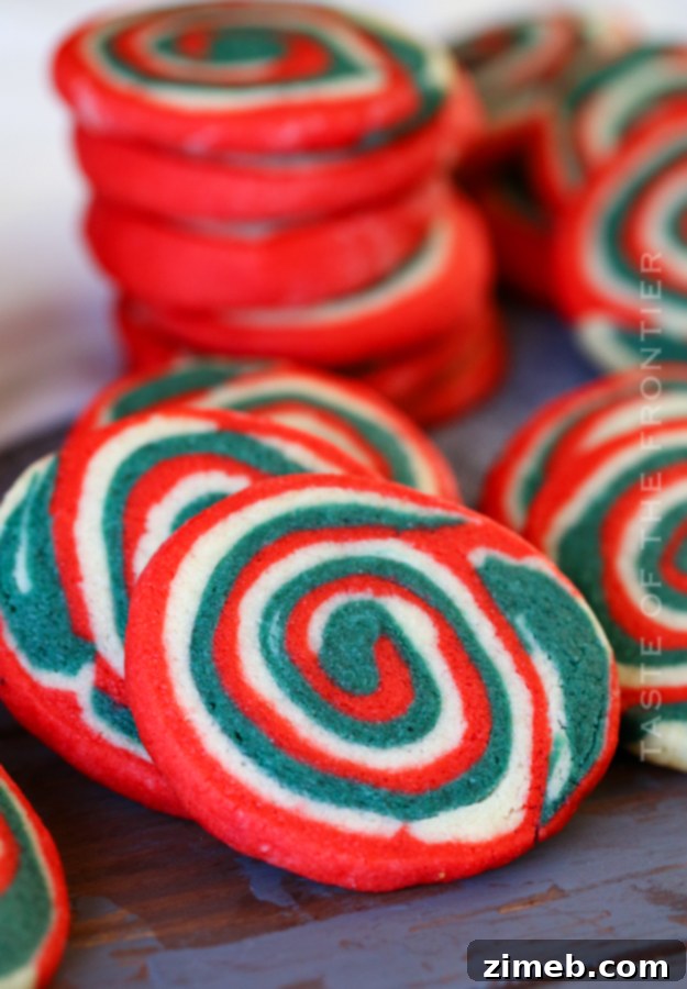 Recipe for Christmas Pinwheel Cookies showing the colorful dough