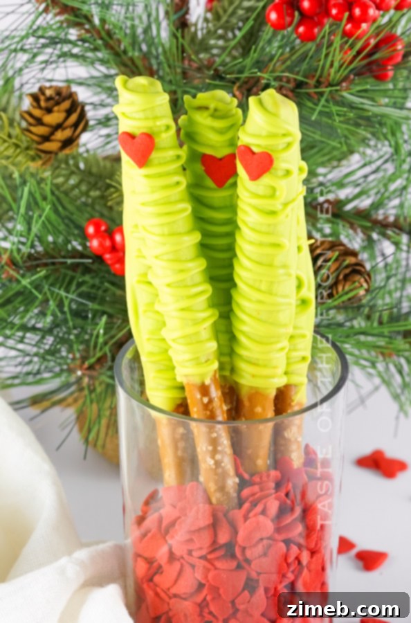 Grinch's Heart-Melting Pretzel Delights 20 Dessert Grinch Chocolate Pretzels ready for holiday celebrations