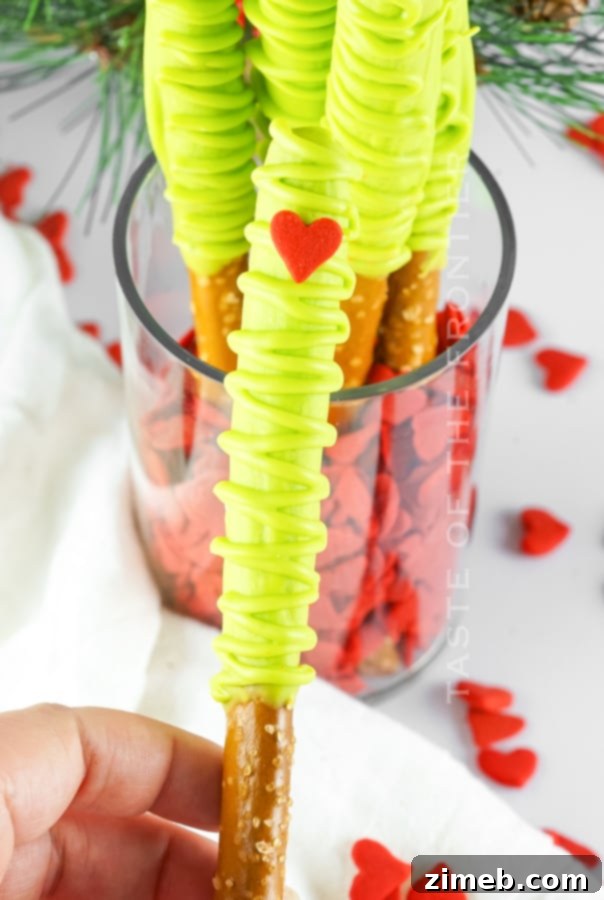 Grinch's Heart-Melting Pretzel Delights 5 Easy holiday snack Grinch Pretzels for Christmas parties