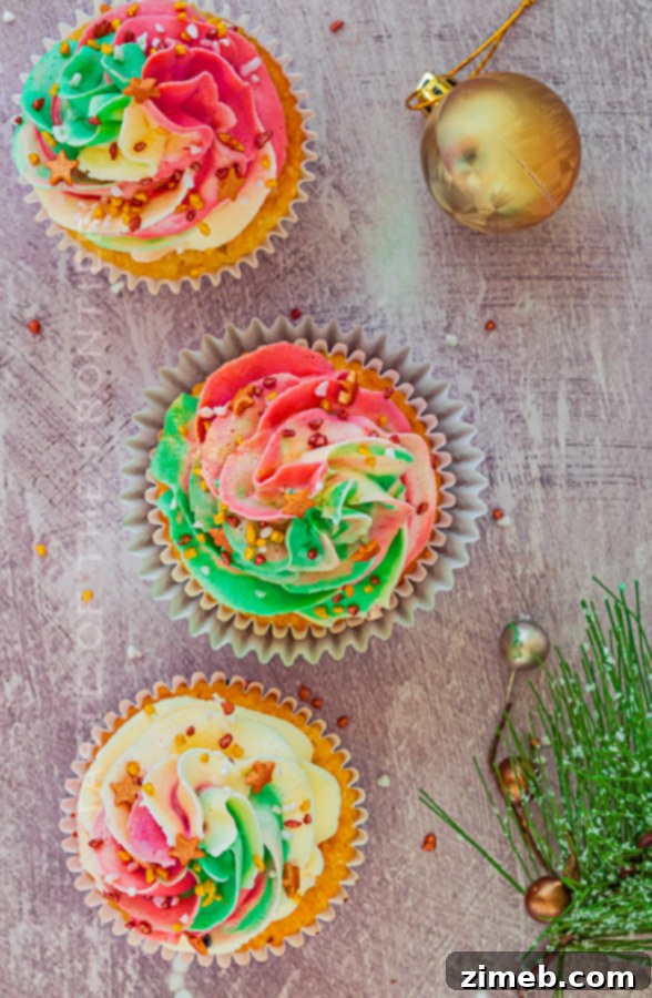 Xmas cupcakes with festive red and green frosting