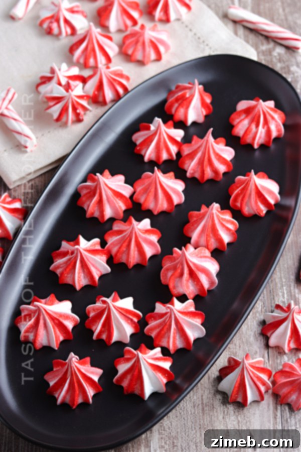 Effortless Meringue Clouds 3 Striped Peppermint Meringue Cookies for Christmas