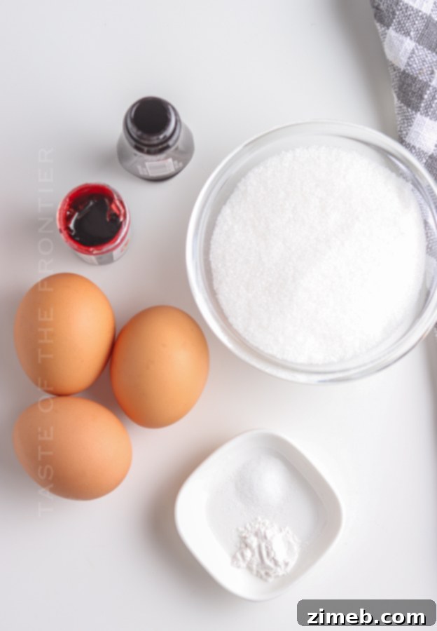Effortless Meringue Clouds 5 Ingredients for Easy Meringue Cookies including egg whites, sugar, and peppermint extract