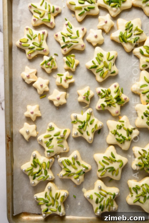 Beautifully decorated Pistachio Cookies for a festive spread