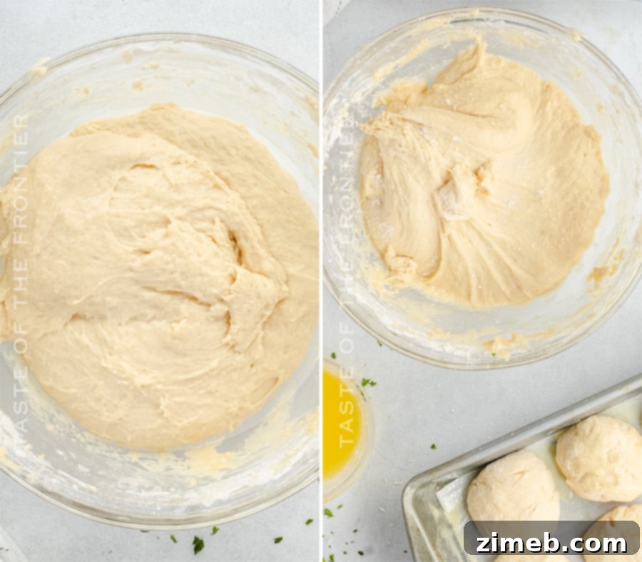 Making the dough for ranch dinner rolls, showing the smooth, kneaded dough