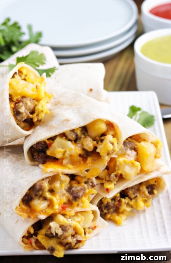 Sunrise Burrito Wraps 22 The finished recipe for breakfast burritos, ready to eat or freeze.
