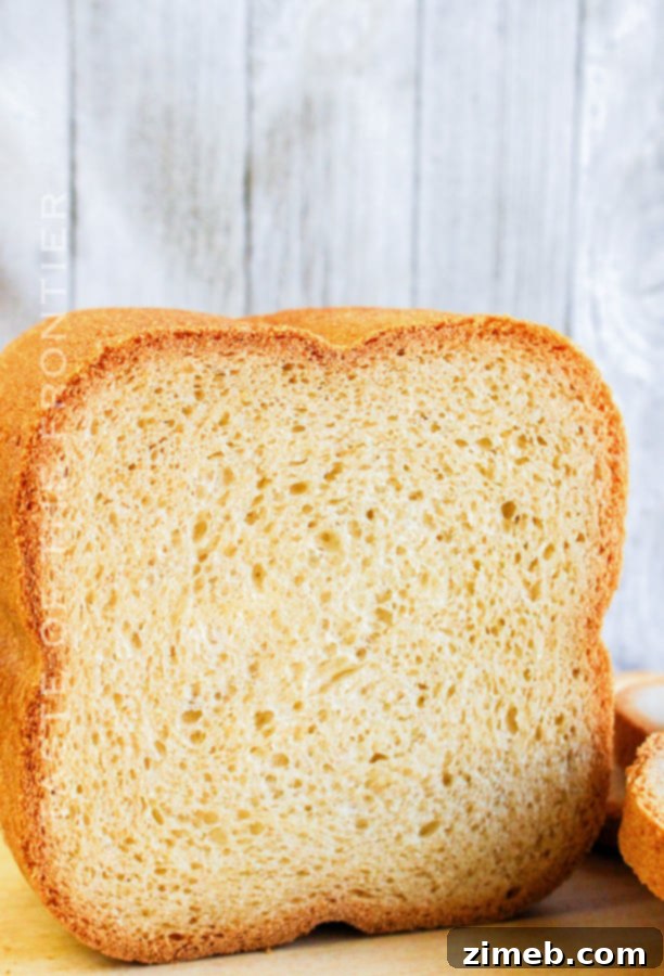 Perfect Bread Machine White Bread 8 A beautiful, simple white bread loaf made in a bread machine.