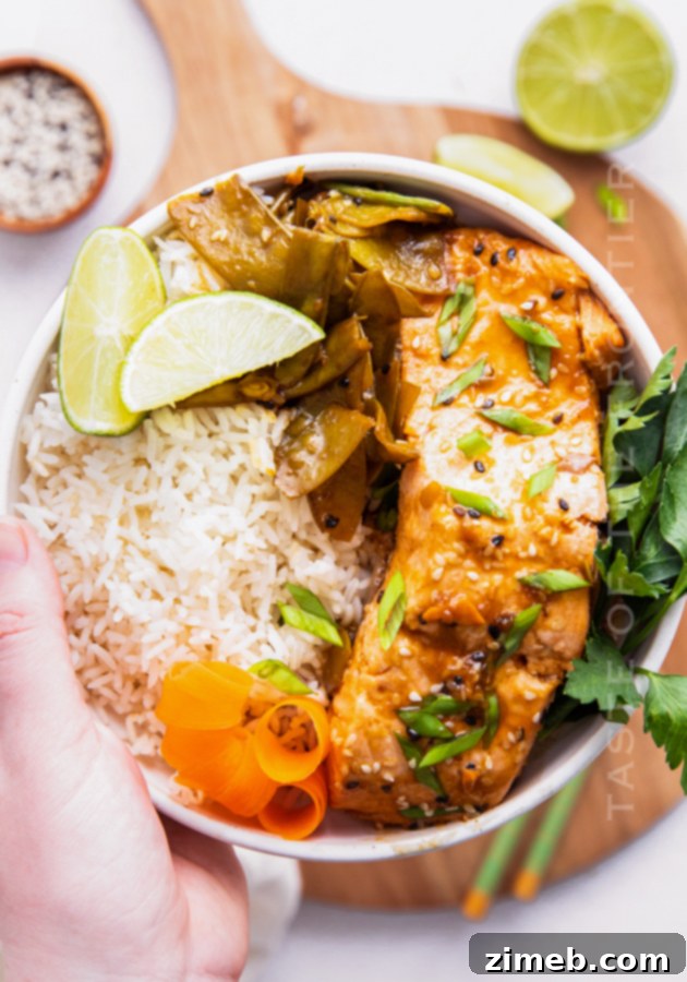 Speedy Instant Pot Sesame Salmon Bowls 15 Salmon dinner with sesame sauce.