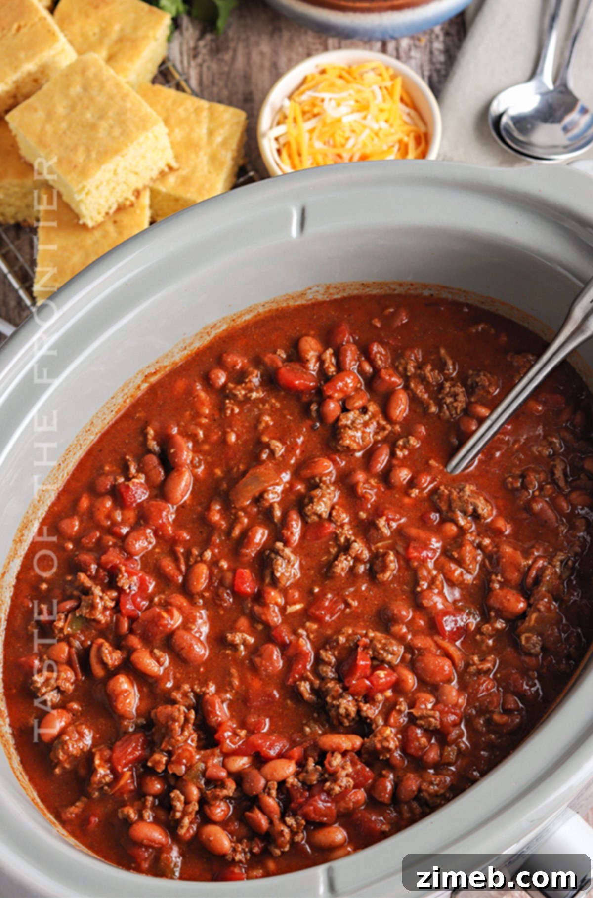 Hearty Slow-Simmered Chili 12 making chili in the crockpot