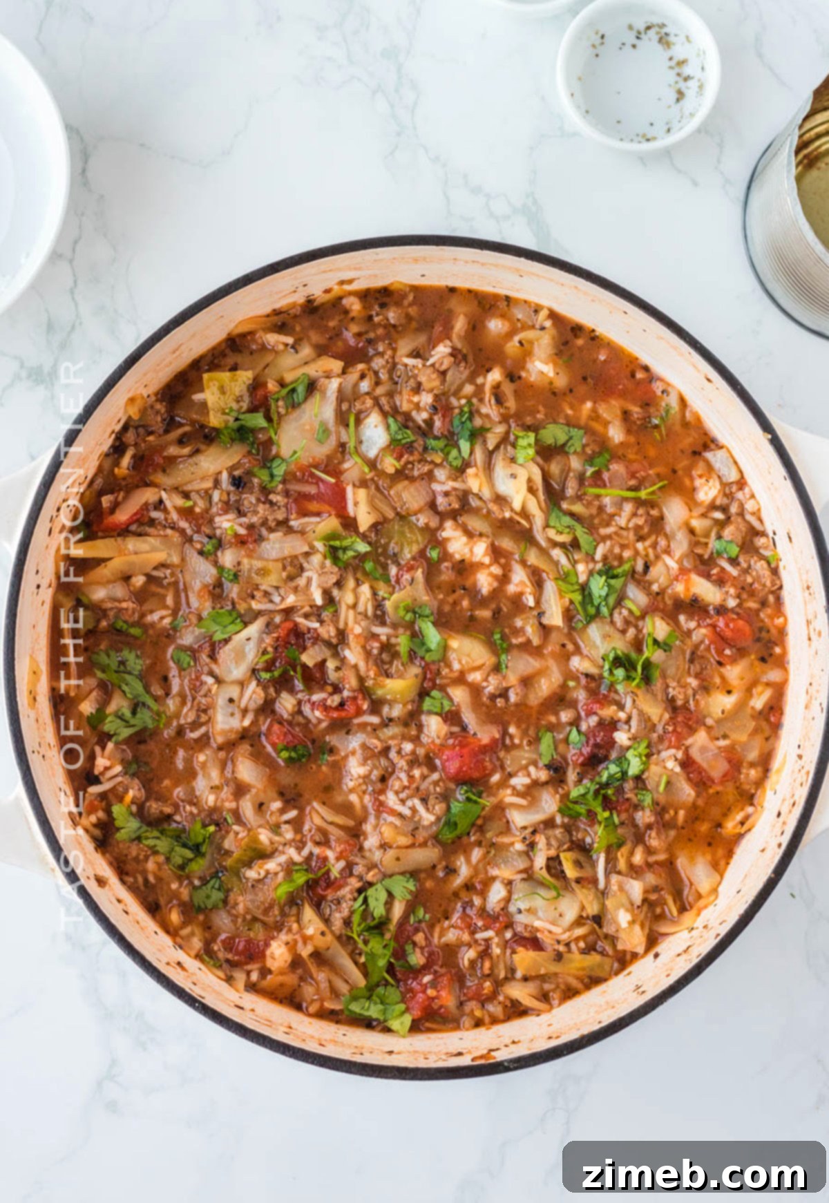 Stuffed Cabbage Soup 11 A comforting dinner soup, Cabbage Roll Soup, served hot.