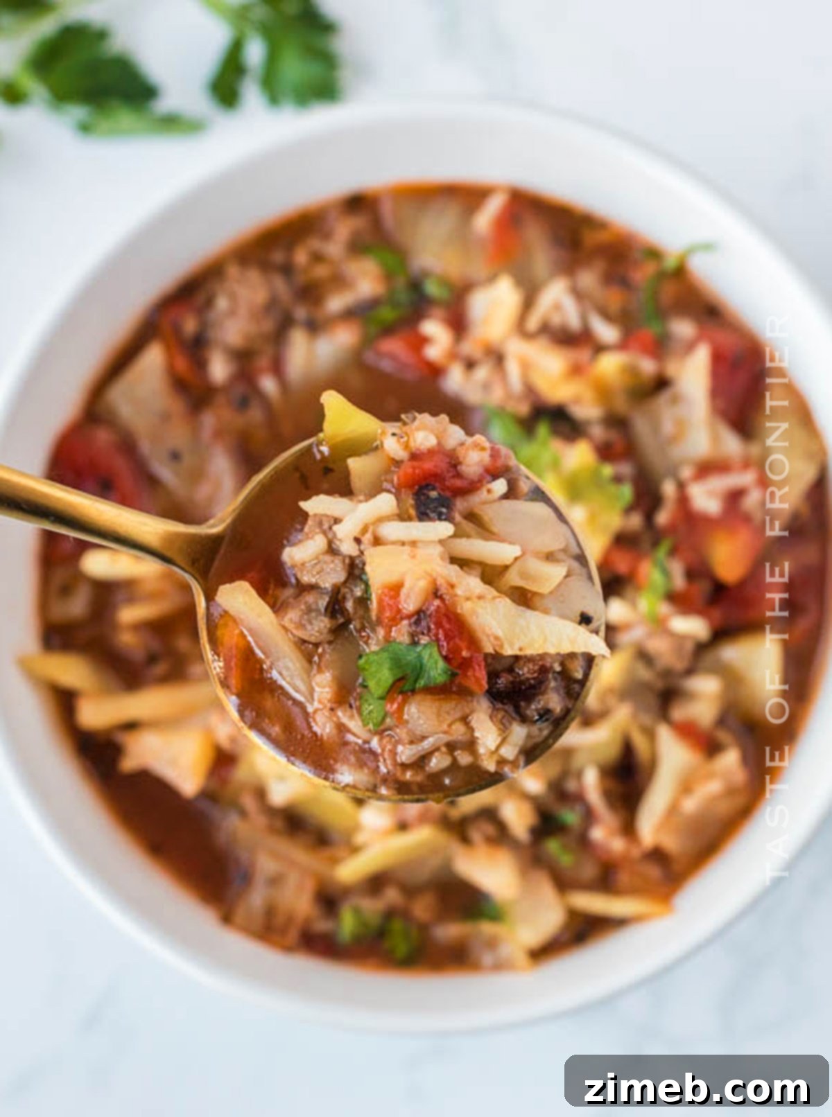 Stuffed Cabbage Soup 27 Hearty Cabbage Soup in a bowl, perfect for a cold day.