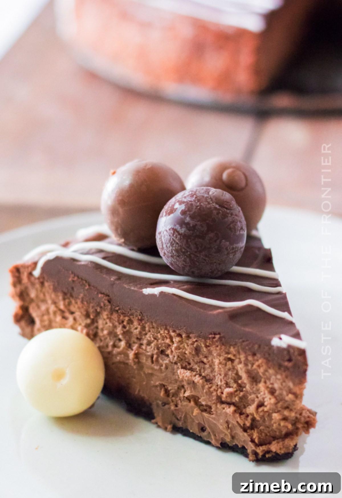 Rich and creamy chocolate cheesecake with chocolate curls