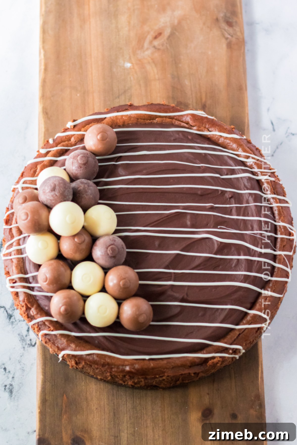 Truffles on chocolate cheesecake for decoration