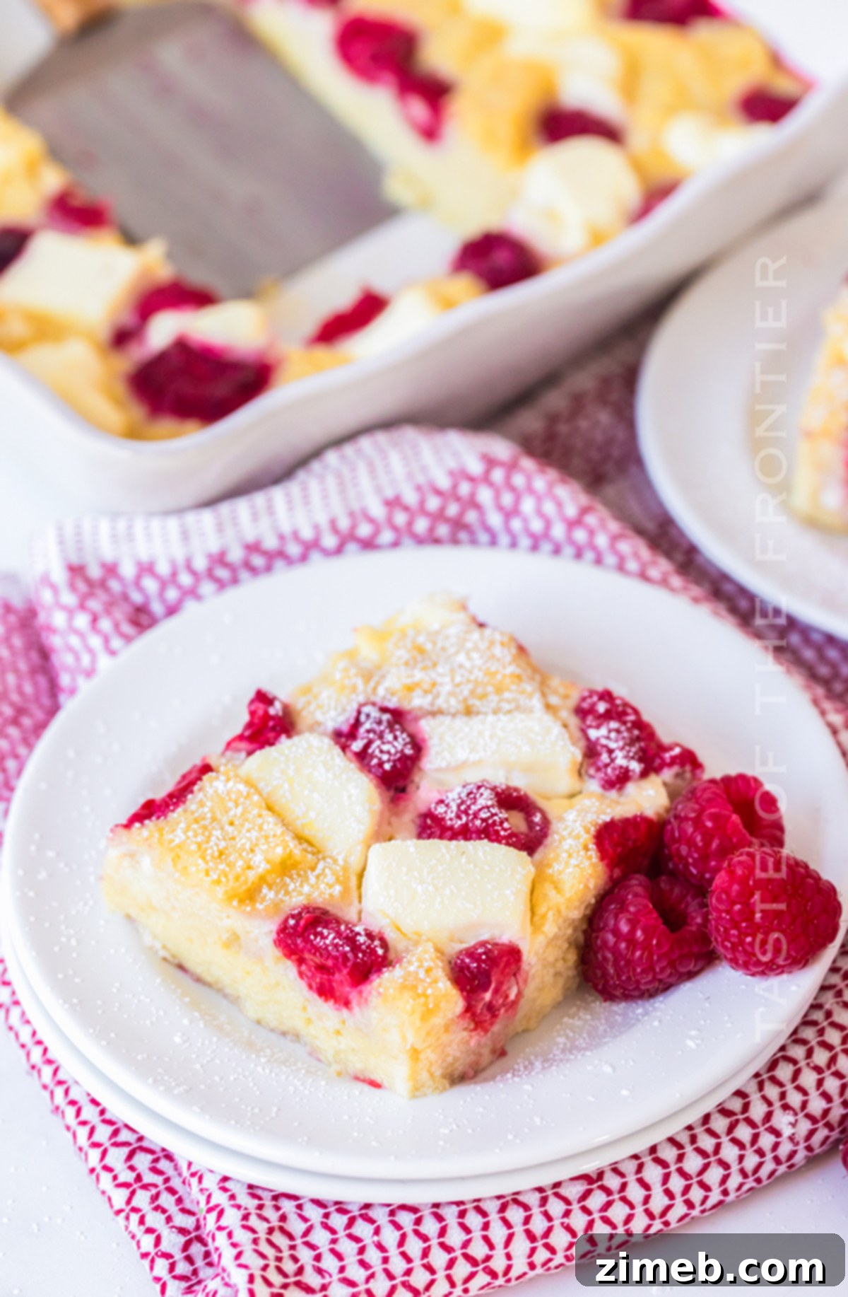 Raspberry Morning Casserole, a delightful and vibrant breakfast dish ready to be enjoyed.