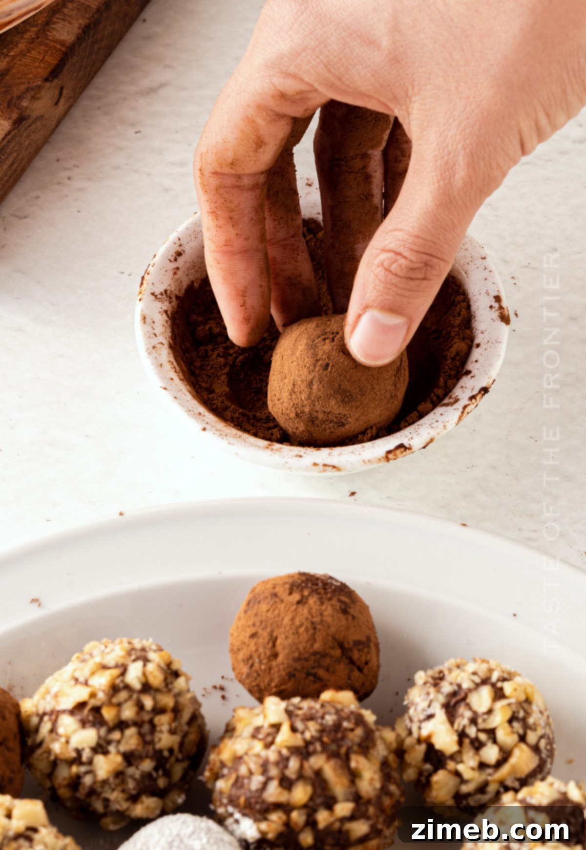 Effortless Chocolate Bliss 10 cocoa powder on truffle