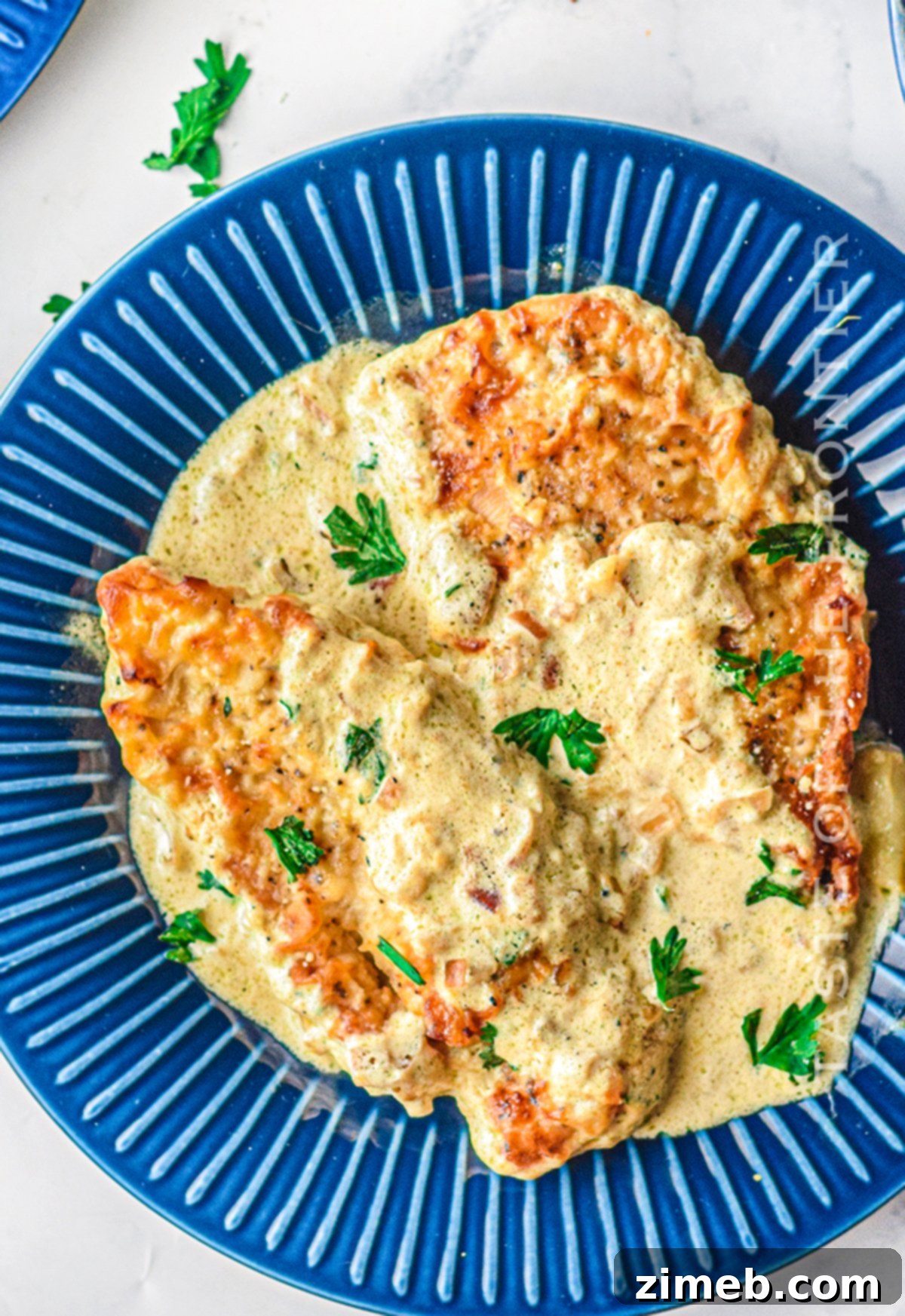 Dreamy Creamy Air Fryer Garlic Chicken 4 Air Fryer Creamy Garlic Chicken with fresh herbs.