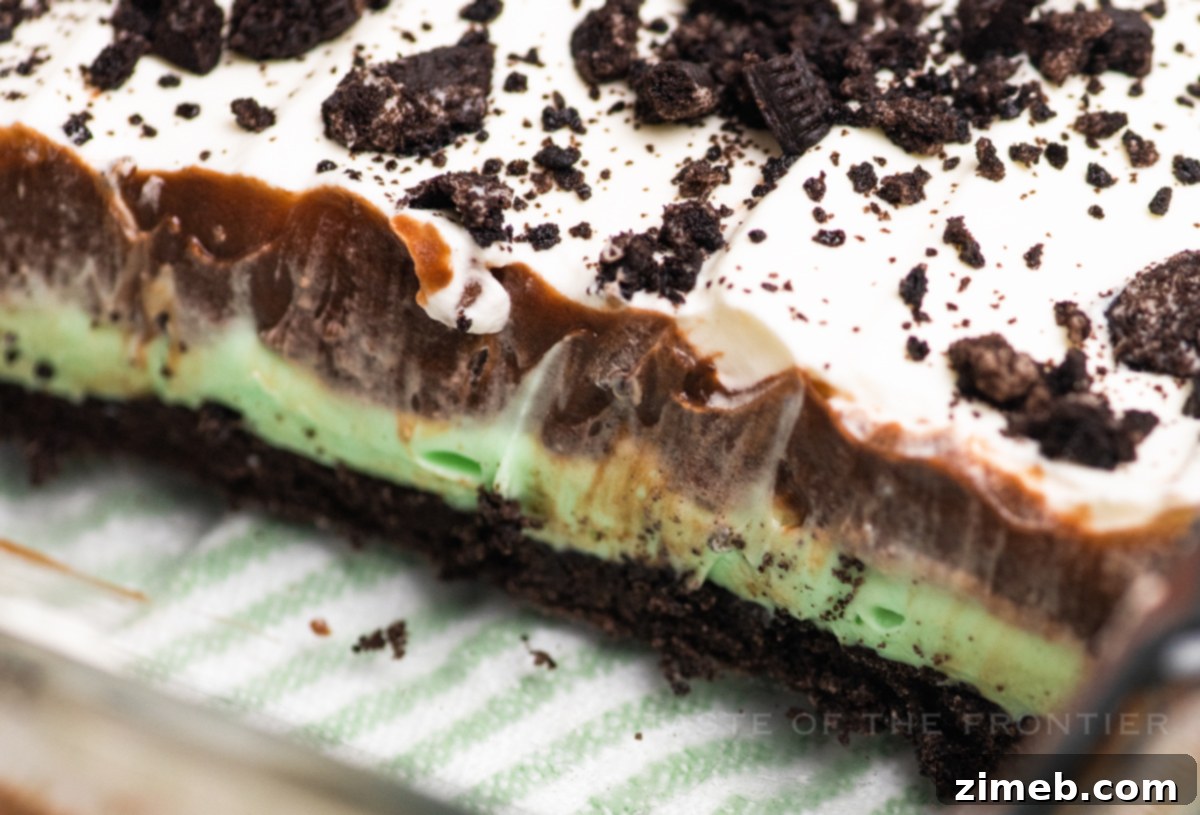 Mint Chocolate Indulgence 19 Overhead view of a Mint Lush Treat in a baking dish
