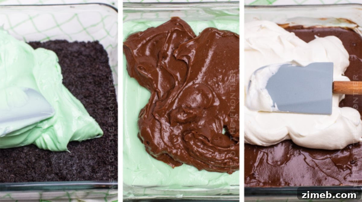 Mint Chocolate Indulgence 6 Step-by-step assembly of No-Bake Chocolate Mint Lush Dessert