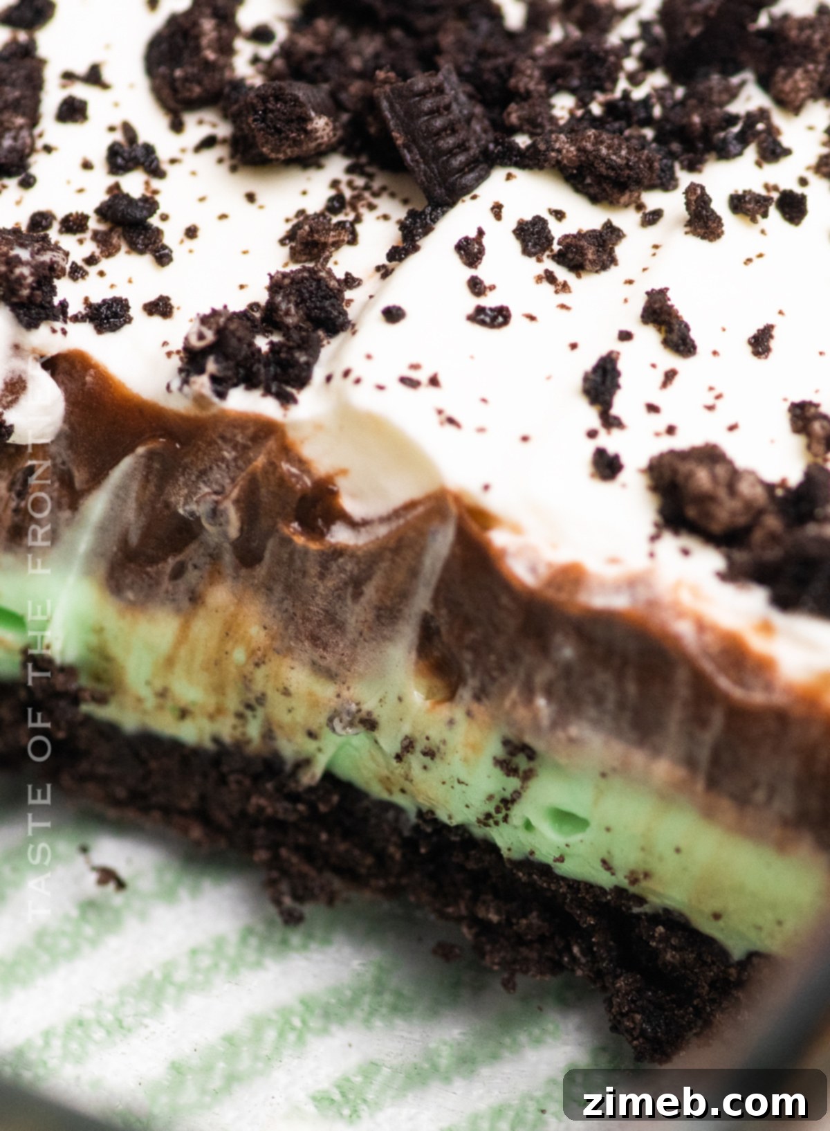 Mint Chocolate Indulgence 7 Slice of No-Bake Chocolate Mint Lush Dessert showing all layers