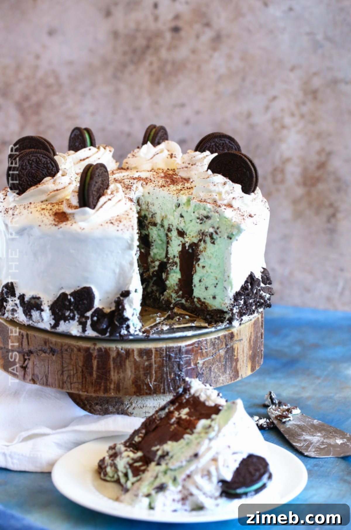 Refreshing Mint Chocolate Chip Ice Cream Cake 4 Layered mint chocolate chip ice cream cake