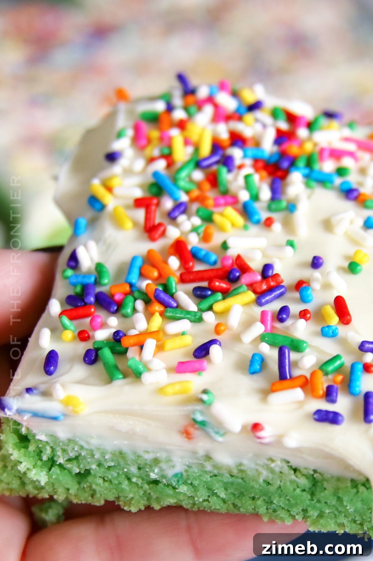 Lucky St Patricks Day Cake Mix Cookie Bars 20 Rainbow treat for St. Patrick's Day, green cookie bars with colorful sprinkles.