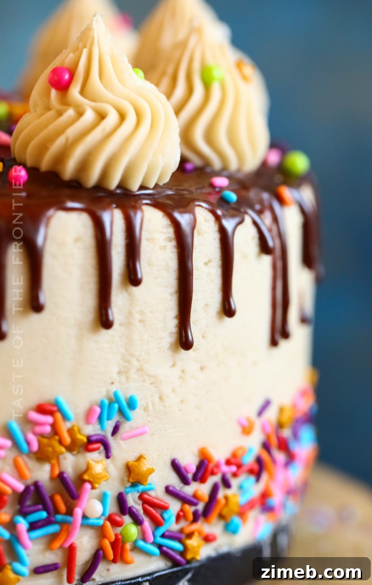 Decadent Chocolate Ganache Drip Cake with smooth ganache and sprinkles, ready for any celebration.