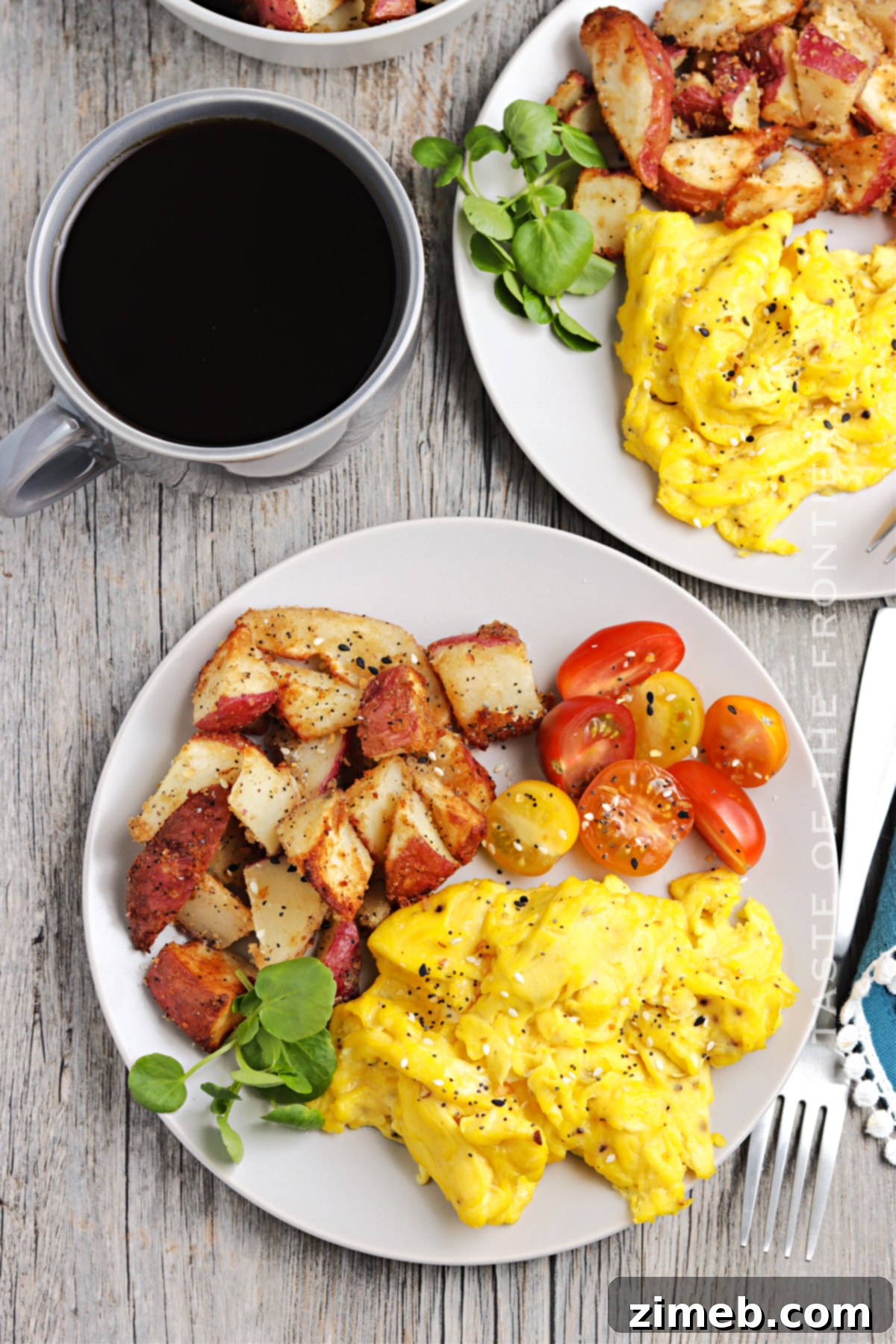 Perfect Scrambled Eggs 20 Hearty Breakfast Platter with Scrambled Eggs, Potatoes, and Tomatoes
