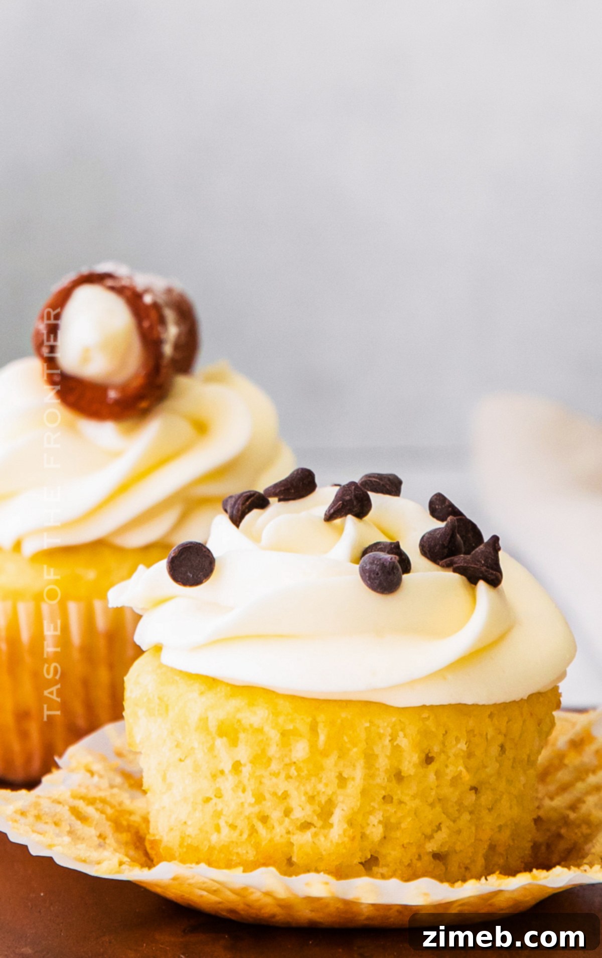 Chocolate chip cannoli on cupcake