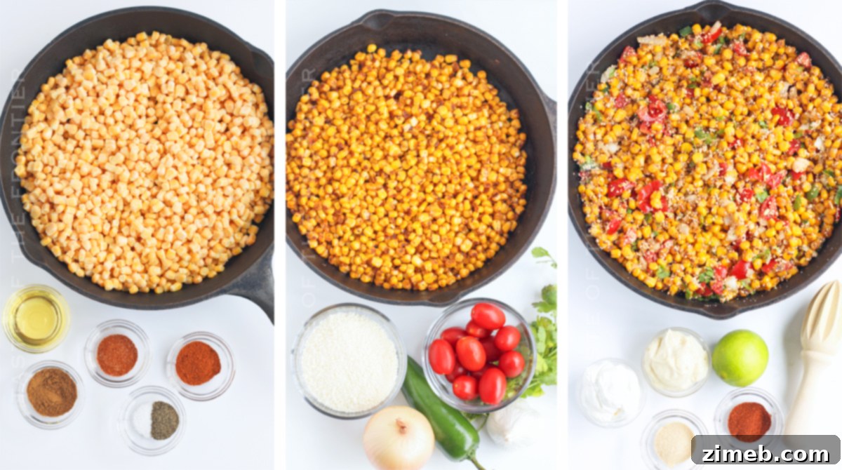 Zesty Mexican Street Corn Salad 5 Ingredients laid out for making Mexican Street Corn Salad, including corn, spices, and fresh herbs.