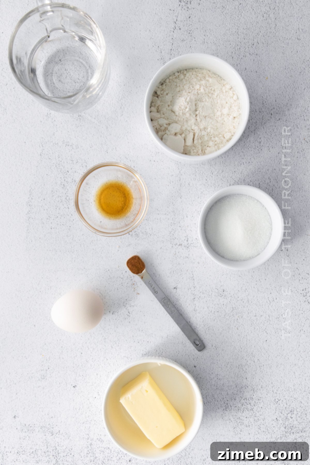 Homemade Churro Perfection 5 Key ingredients laid out for making delicious homemade churros from scratch.
