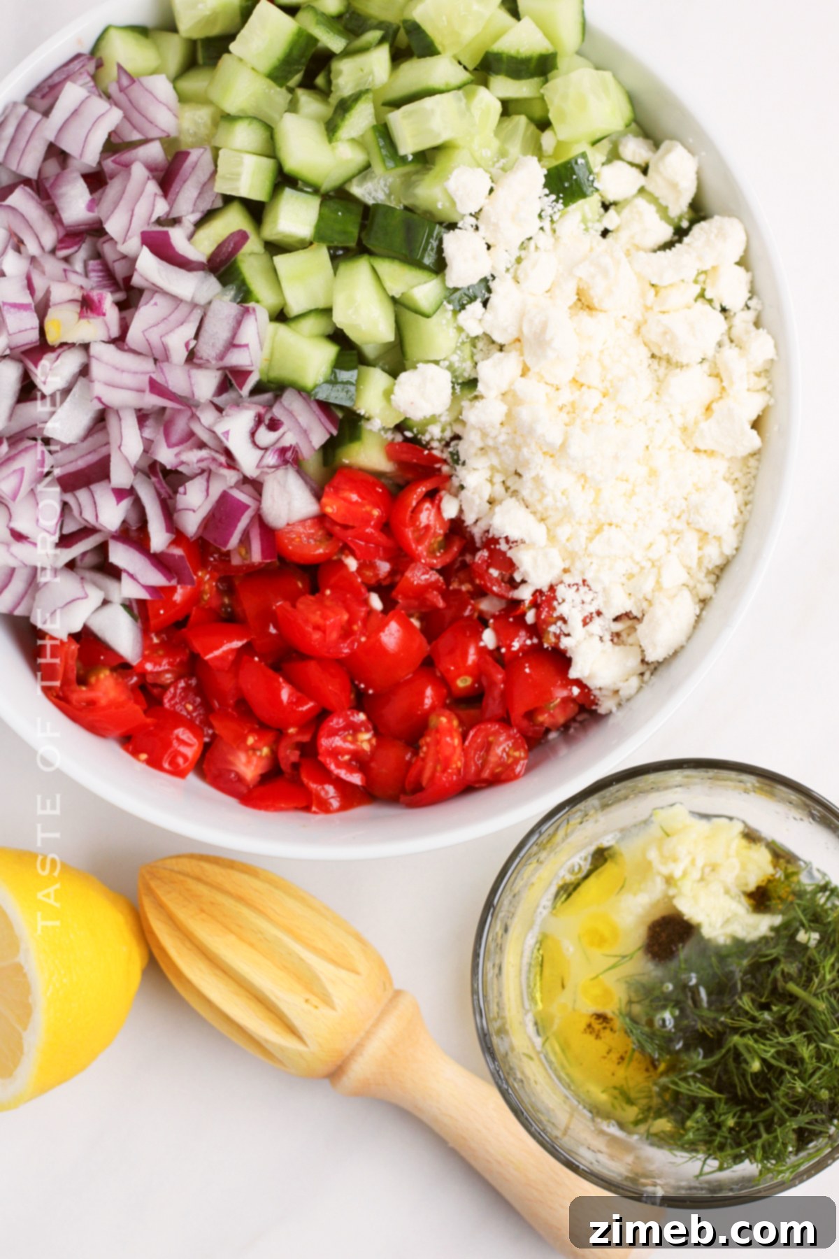 Crisp Cucumber Tomato Feta Salad 7 making Cucumber Salad