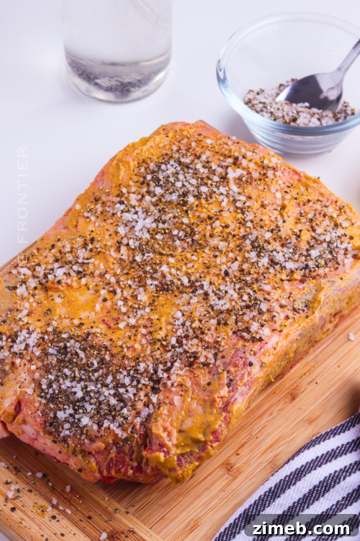 Close-up of beef rub for BBQ on raw ribs