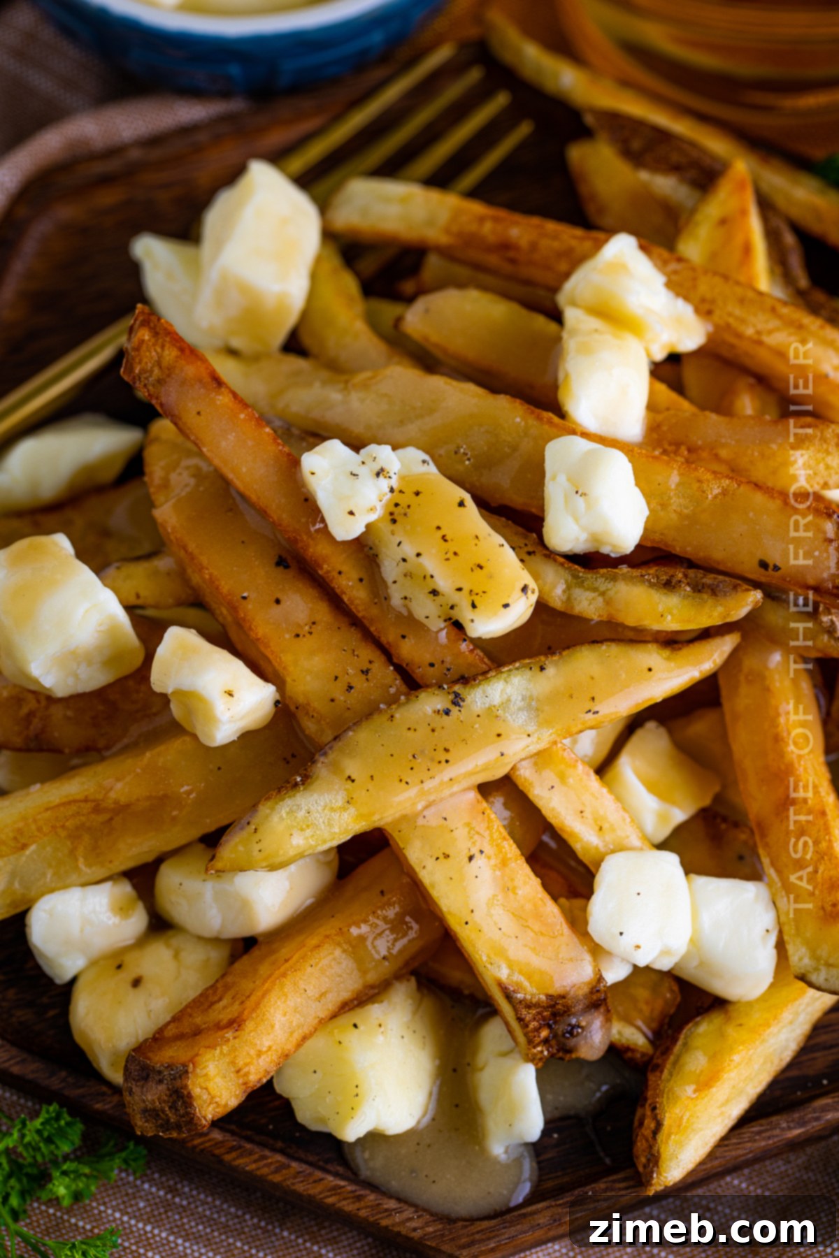 Poutine: Canada's Cheesy, Gravy-Laden Delight 11 Close-up of golden french fries and rich gravy, a key component of poutine