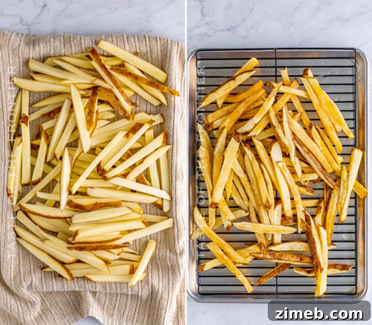 Poutine: Canada's Cheesy, Gravy-Laden Delight 6 Homemade French Fries cooking in a deep fryer, golden and crispy