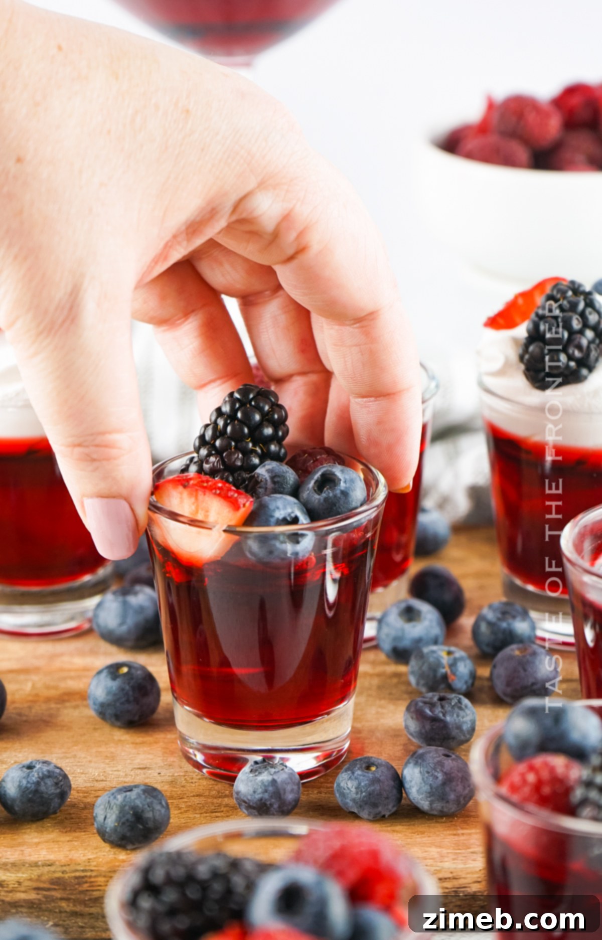 Red White And Boozy Jellies 4 Fresh berries for garnishing Jello shots