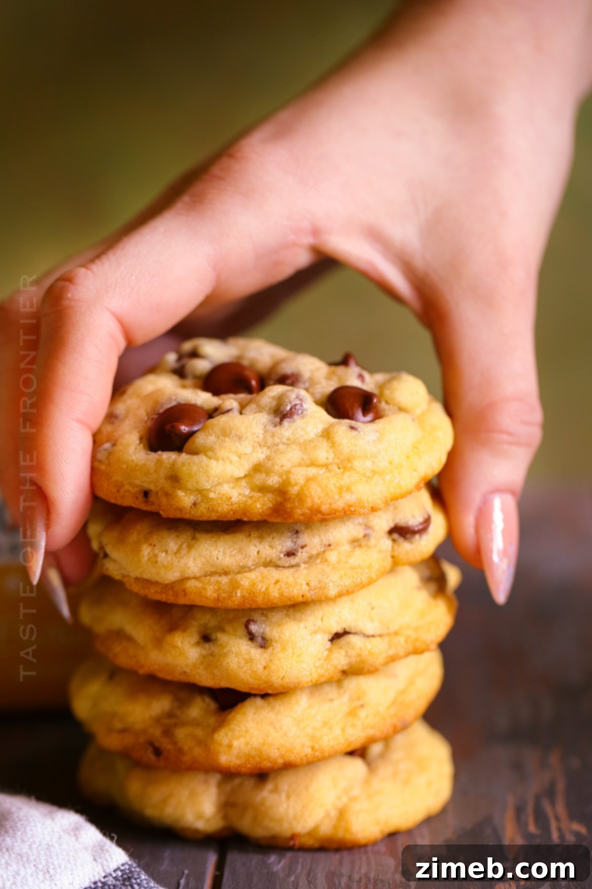 No-chill chocolate chip cookies baking on a tray