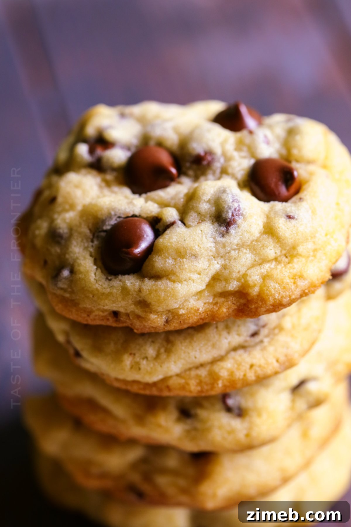 Stack of soft and chewy chocolate chip cookies