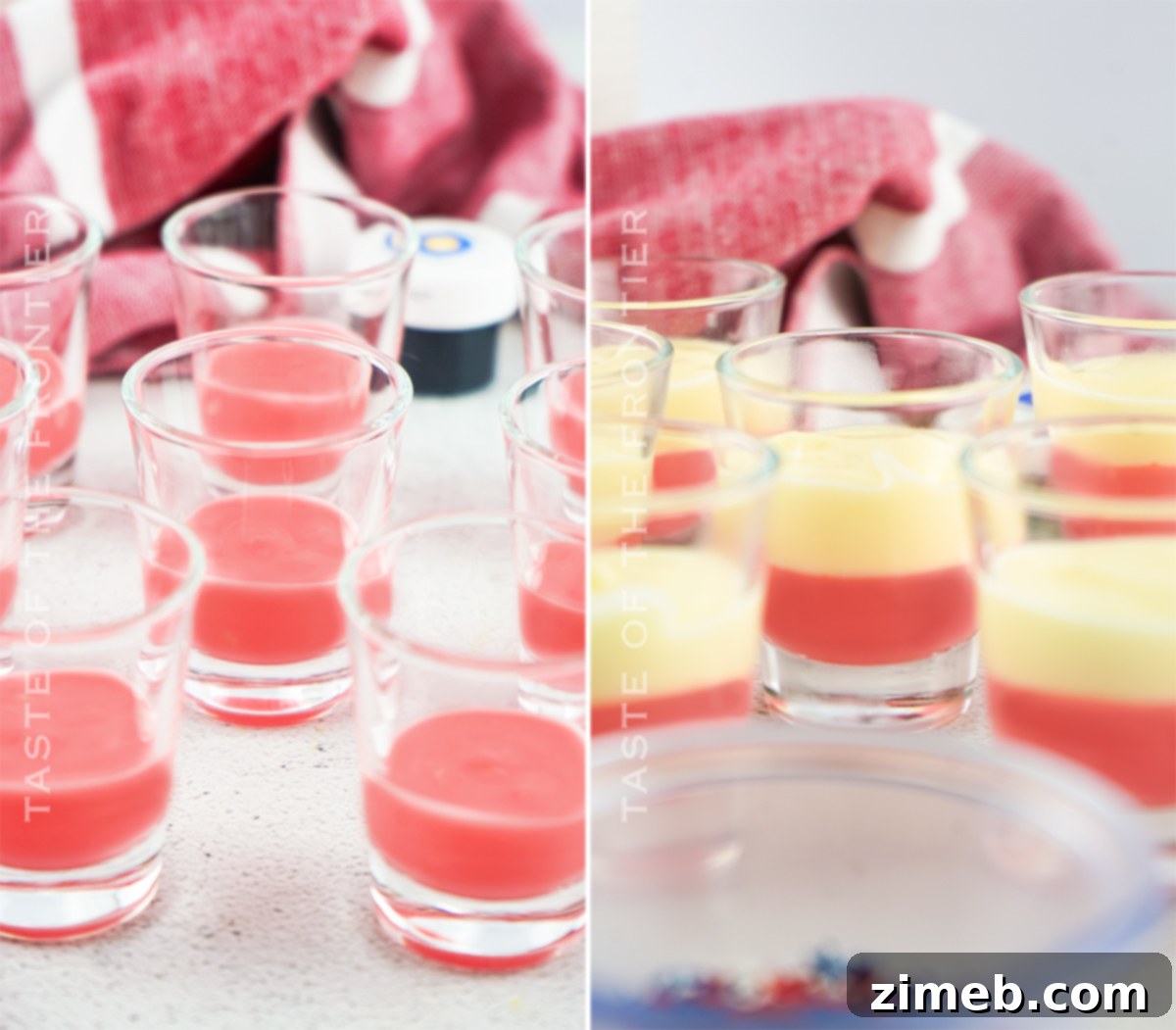Boozy Pudding Delights 9 Visual guide on how to make perfect pudding layers for multi-colored pudding shots.